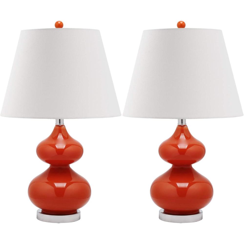 image:imageSAFAVIEH Lighting Collection Eva Modern Contemporary Fern Green Double Gourd Glass 24inch Bedroom Living Room Home Office Desk Nightstand Table Lamp Set of 2 LED Bulbs IncludedOrange Set of 2