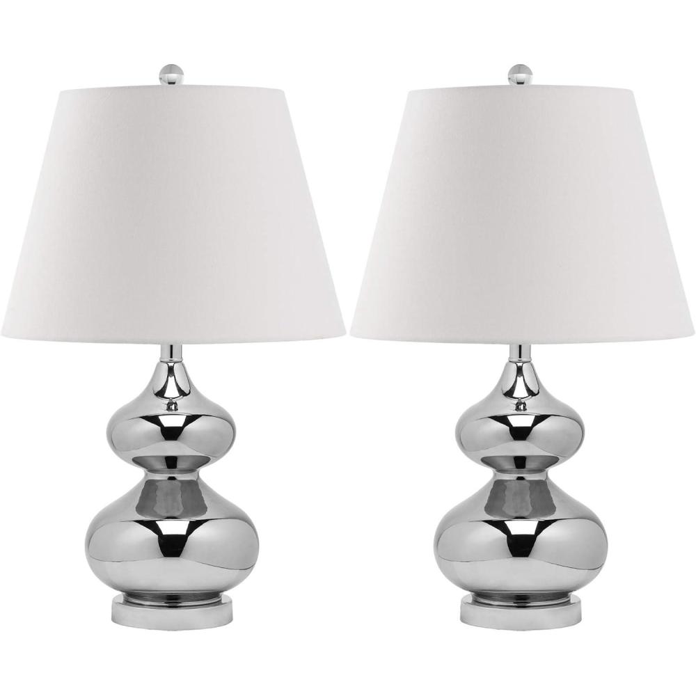 image:imageSAFAVIEH Lighting Collection Eva Modern Contemporary Fern Green Double Gourd Glass 24inch Bedroom Living Room Home Office Desk Nightstand Table Lamp Set of 2 LED Bulbs IncludedSilver Set of 2