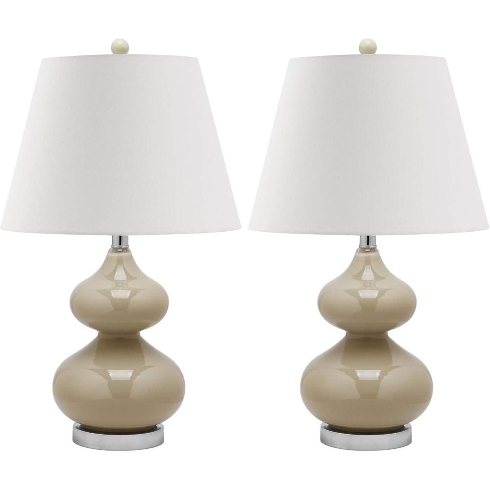 image:imageSAFAVIEH Lighting Collection Eva Modern Contemporary Fern Green Double Gourd Glass 24inch Bedroom Living Room Home Office Desk Nightstand Table Lamp Set of 2 LED Bulbs IncludedTaupe Set of 2