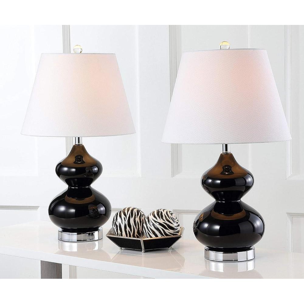 image:imageSAFAVIEH Lighting Collection Eva Modern Contemporary Fern Green Double Gourd Glass 24inch Bedroom Living Room Home Office Desk Nightstand Table Lamp Set of 2 LED Bulbs IncludedBlack Set of 2