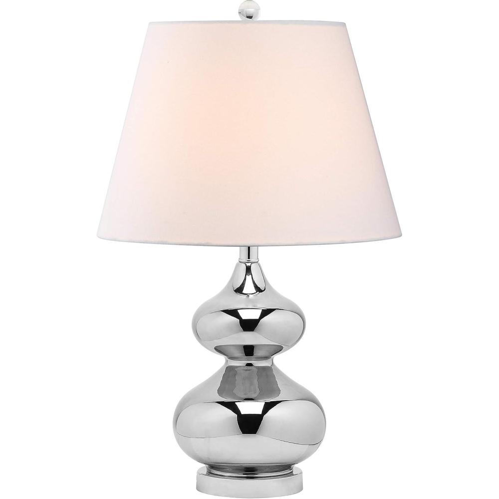 image:imageSAFAVIEH Lighting Collection Eva Modern Contemporary Yellow Double Gourd Glass 24inch Bedroom Living Room Home Office Desk Nightstand Table Lamp LED Bulbs IncludedSilver