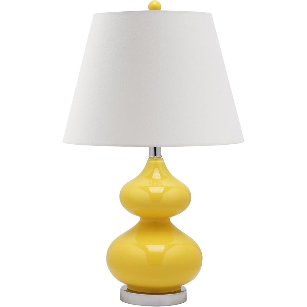 image:imageSAFAVIEH Lighting Collection Eva Modern Contemporary Yellow Double Gourd Glass 24inch Bedroom Living Room Home Office Desk Nightstand Table Lamp LED Bulbs IncludedYellow