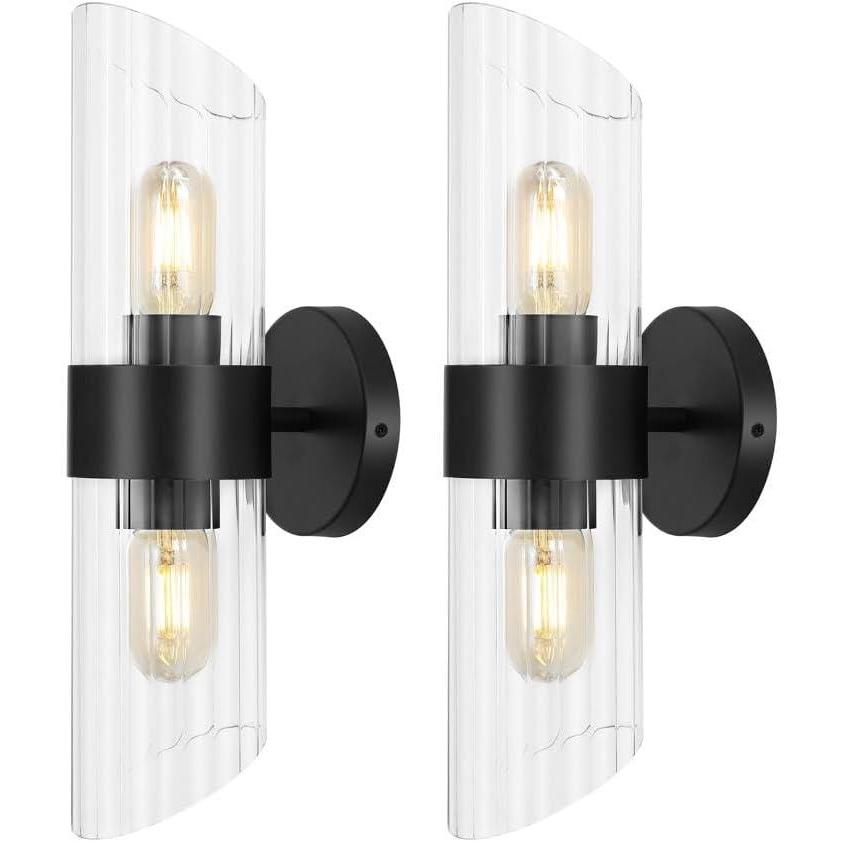 image:imageSAFAVIEH Lighting Collection Eytan Clear GlassBlack Vertical Wall Sconce Set of 2 Light Fixture Ideal for Bathroom Entryway Vanity Foyer Hallway Living Room LED Bulbs IncludedBlack
