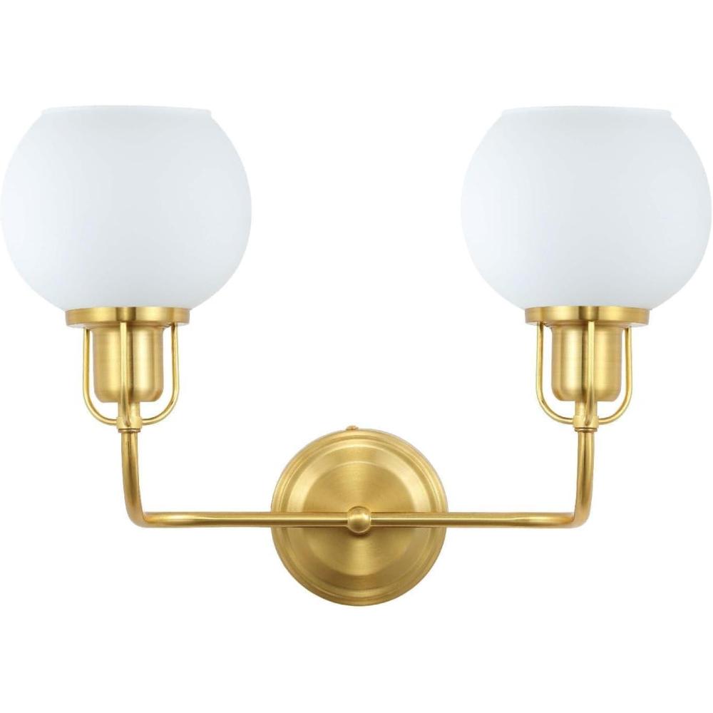 image:imageSAFAVIEH Lighting Collection Fenris Contemporary BrassClear 2Light Single Wall SconceBrassWhite