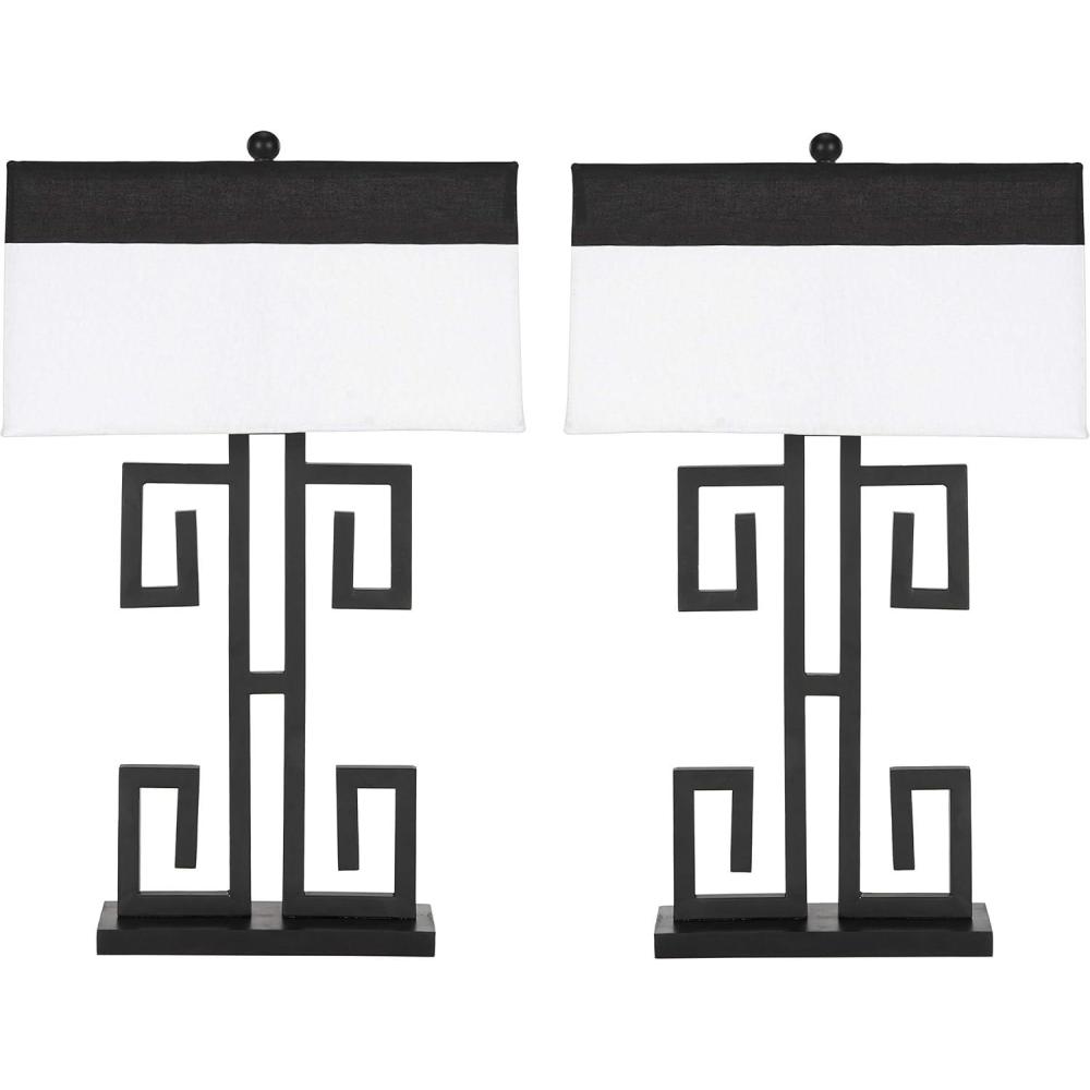 image:imageSAFAVIEH Lighting Collection Greek Key Modern Black 28inch Bedroom Living Room Home Office Desk Nightstand Table Lamp Set of 2 LED Bulbs Included