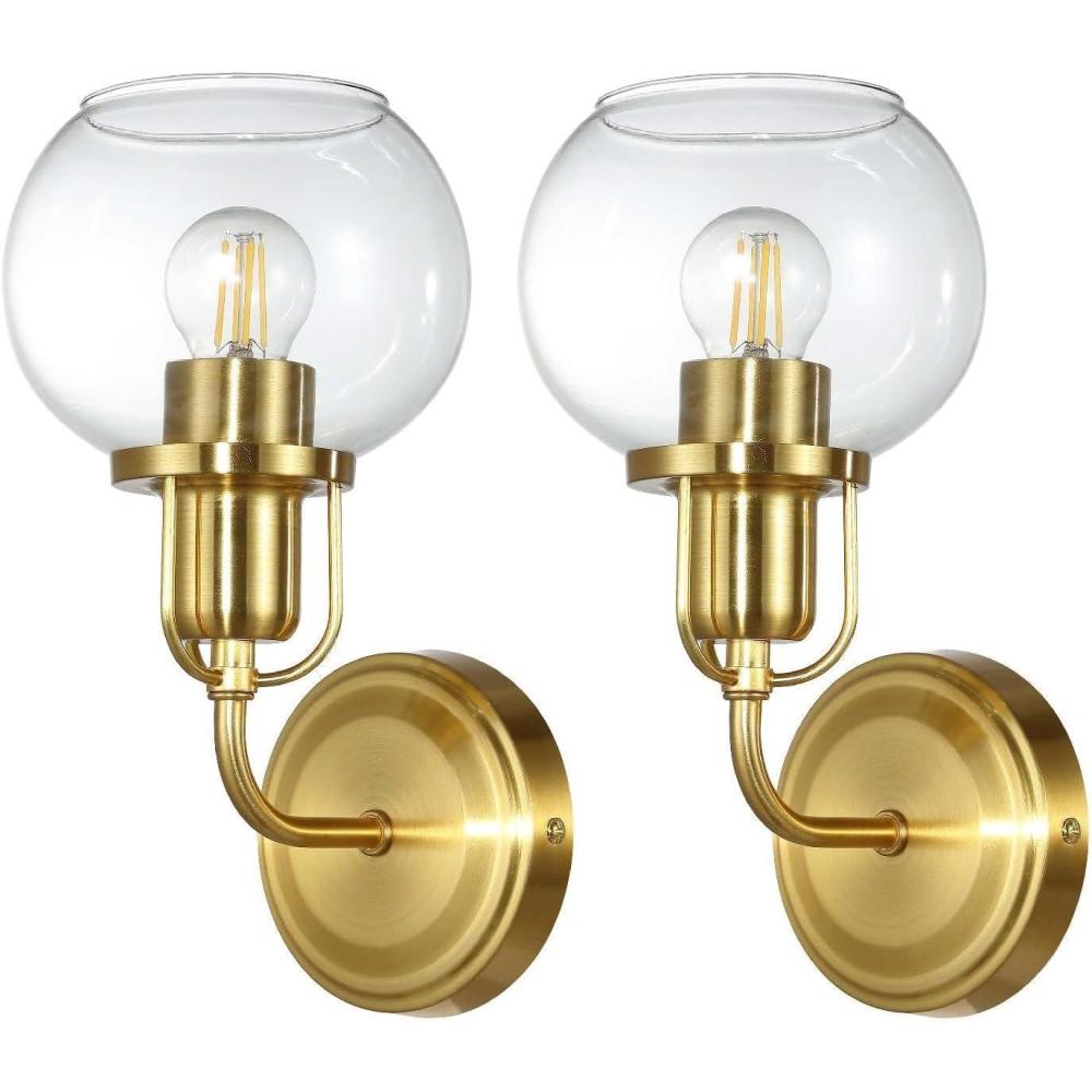 image:imageSAFAVIEH Lighting Collection Huron Contemporary BrassClear Wall Sconce Set of 2