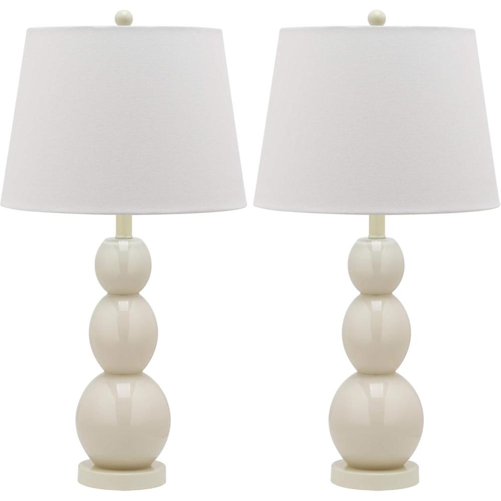 image:imageSAFAVIEH Lighting Collection Jayne Modern Contemporary Yellow 3Sphere Glass 28inch Bedroom Living Room Home Office Desk Nightstand Table Lamp Set of 2 LED Bulbs IncludedLight Grey Set of 2