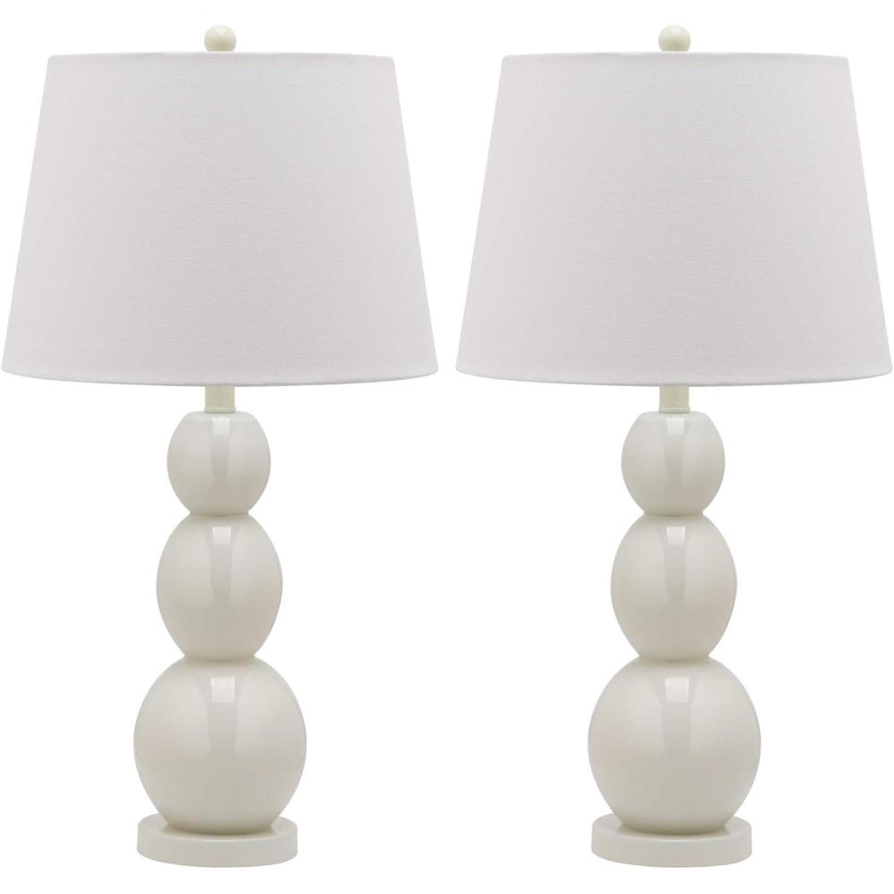 image:imageSAFAVIEH Lighting Collection Jayne Modern Contemporary Yellow 3Sphere Glass 28inch Bedroom Living Room Home Office Desk Nightstand Table Lamp Set of 2 LED Bulbs IncludedWhite  Set of 2