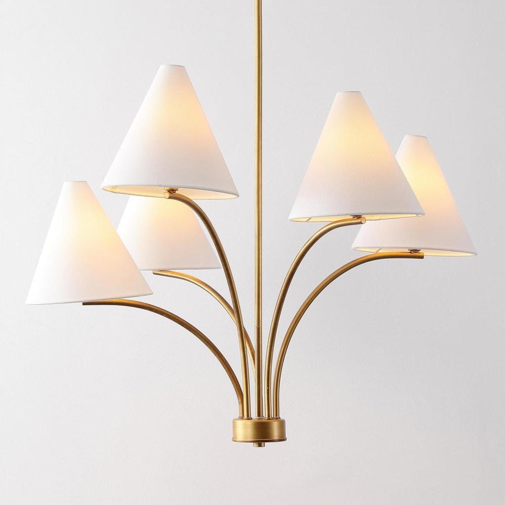 image:imageSAFAVIEH Lighting Collection Johanna Antique Brass 5Light Adjustable Hanging Chandelier Light Fixture LED Bulbs IncludedAntique Gold Painting
