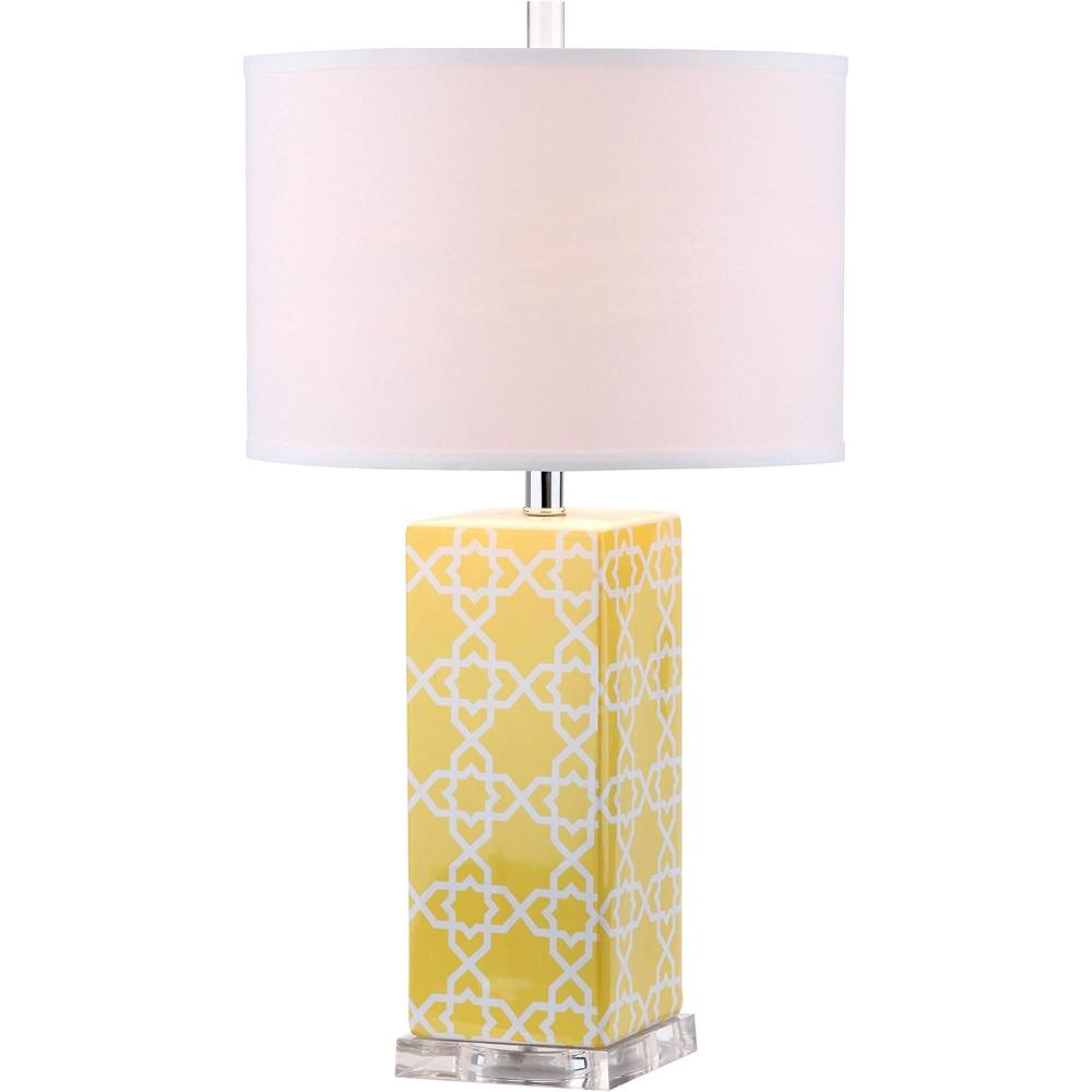 image:imageSAFAVIEH Lighting Collection Quatrefoil Modern Contemporary Yellow 27inch Bedroom Living Room Home Office Desk Nightstand Table Lamp LED Bulbs IncludedYellow