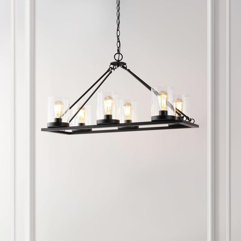 image:imageSAFAVIEH Lighting Collection Reagan Black 6Light Hanging Adjustable Chandelier Light Fixture LED Bulbs Included