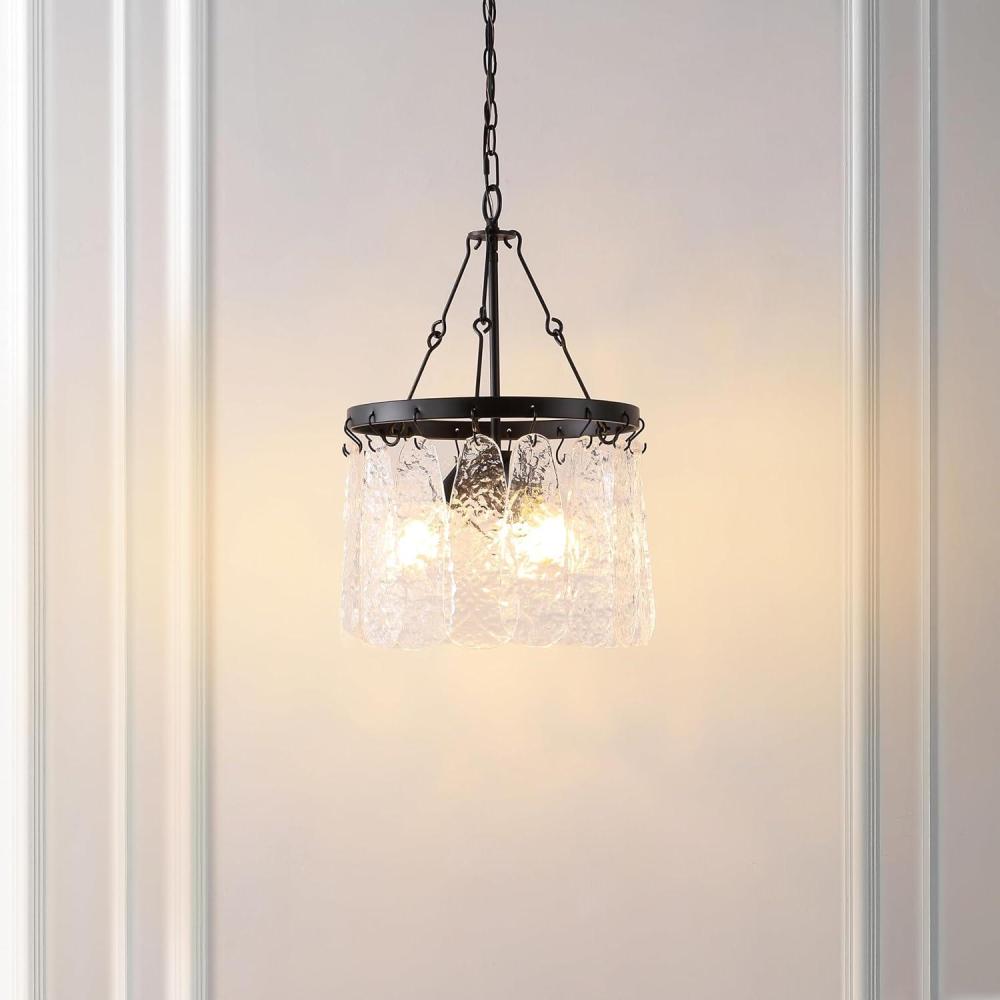 image:imageSAFAVIEH Lighting Collection Thryssa BlackClear Glass 3Light Hanging Adjustable Chandelier Light Fixture LED Bulbs Included