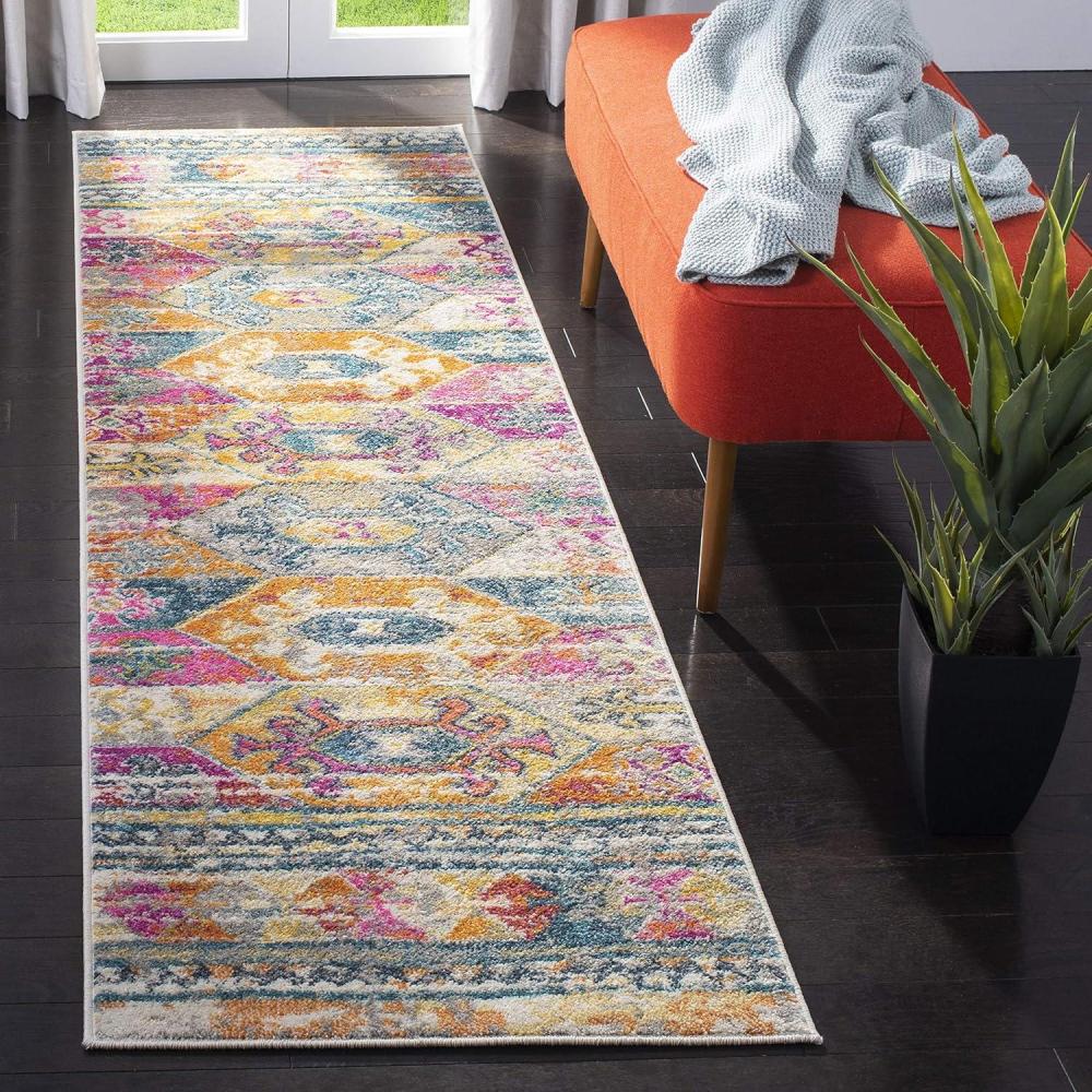 image:imageSAFAVIEH Madison Collection Area Rug 51 x 76 Blue amp Fuchsia Moroccan Boho Distressed Design NonShedding amp Easy Care Ideal for High Traffic Areas in Living Room Bedroom MAD118CBlueFuchsia