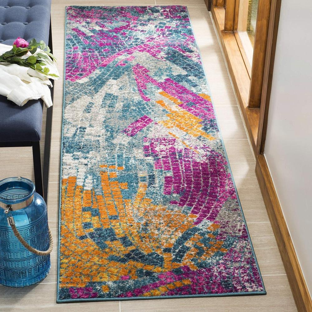 image:imageSAFAVIEH Madison Collection Area Rug 51 x 76 Blue amp Multi Modern Boho Abstract Design NonShedding amp Easy Care Ideal for High Traffic Areas in Living Room Bedroom MAD201MBlueMulti
