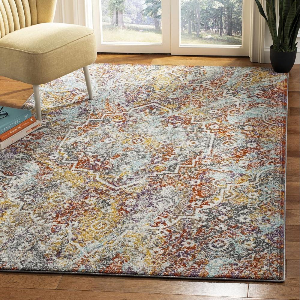 image:imageSAFAVIEH Madison Collection Area Rug 51 x 76 Light Grey amp Light Blue Medallion Distressed Design NonShedding amp Easy Care Ideal for High Traffic Areas in Living Room Bedroom MAD946GLight GreyLight Blue