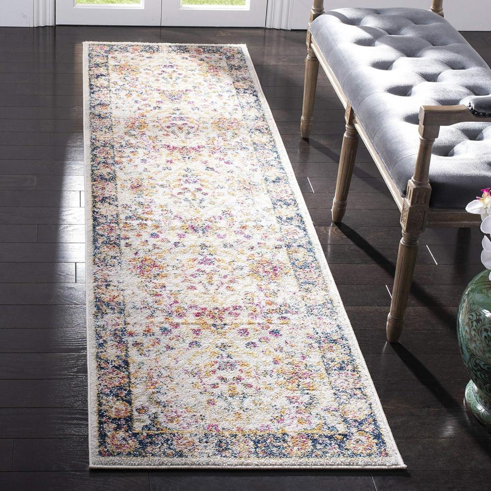 image:imageSAFAVIEH Madison Collection Area Rug 53 x 76 Cream amp Navy Oriental Boho Chic Distressed Design NonShedding amp Easy Care Ideal for High Traffic Areas in Living Room Bedroom MAD609DCreamNavy
