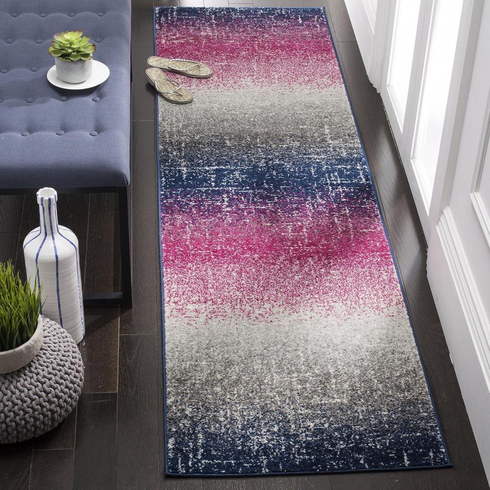 image:imageSAFAVIEH Madison Collection Area Rug 53 x 76 Fuchsia amp Navy Boho Chic Stripe Design NonShedding amp Easy Care Ideal for High Traffic Areas in Living Room Bedroom MAD601MFuchsiaNavy