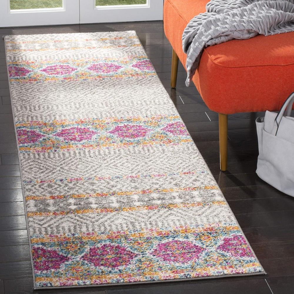 image:imageSAFAVIEH Madison Collection Area Rug 53 x 76 Grey amp Turquoise Boho Chic Design NonShedding amp Easy Care Ideal for High Traffic Areas in Living Room Bedroom MAD797GGreyIvory