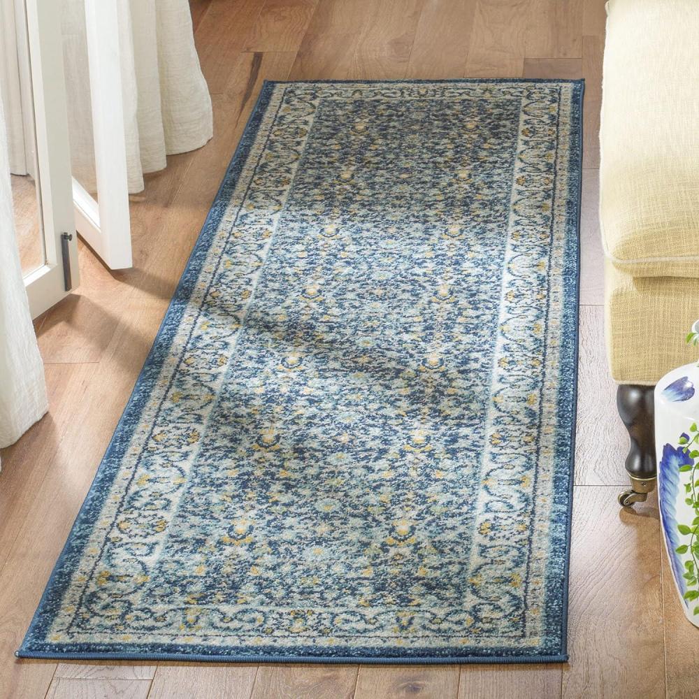 image:imageSAFAVIEH Madison Collection Area Rug 53 x 76 Ivory amp Navy Oriental Distressed Design NonShedding amp Easy Care Ideal for High Traffic Areas in Living Room Bedroom MAD151NNavyCreme