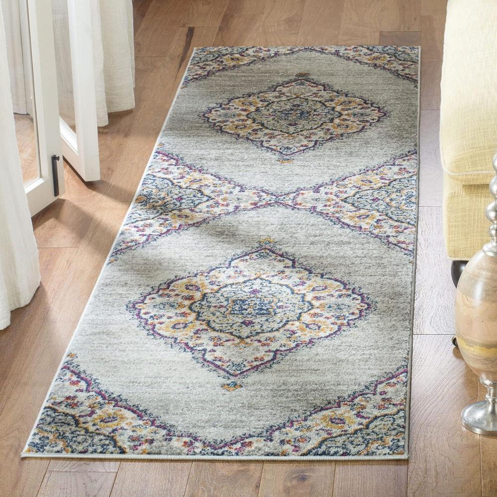 image:imageSAFAVIEH Madison Collection Area Rug 53 x 76 Light Grey amp Blue Boho Chic Medallion Design NonShedding amp Easy Care Ideal for High Traffic Areas in Living Room Bedroom MAD153FLight GreyFuchsia