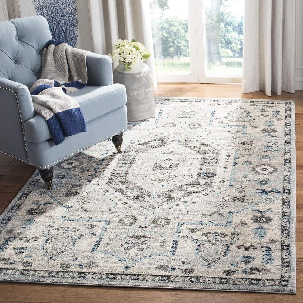 image:imageSAFAVIEH Madison Collection Area Rug 53 x 76 Light Grey amp Fuchsia Oriental Distressed Design NonShedding amp Easy Care Ideal for High Traffic Areas in Living Room Bedroom MAD928RGreyDark Grey