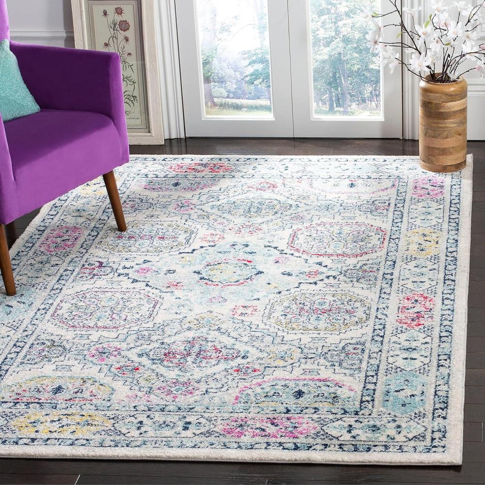 image:imageSAFAVIEH Madison Collection Area Rug 53 x 76 Light Grey amp Fuchsia Oriental Distressed Design NonShedding amp Easy Care Ideal for High Traffic Areas in Living Room Bedroom MAD925RLight GreyFuchsia