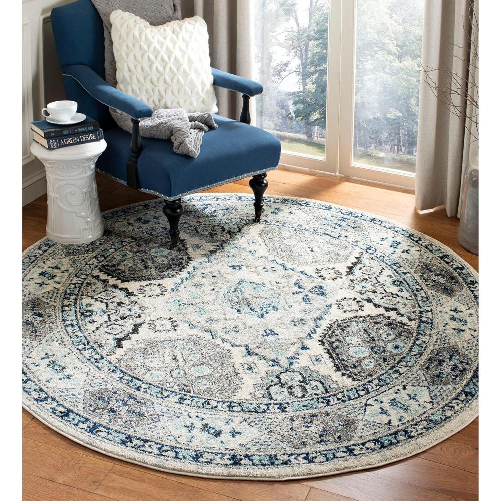 image:imageSAFAVIEH Madison Collection Area Rug 53 x 76 Light Grey amp Fuchsia Oriental Distressed Design NonShedding amp Easy Care Ideal for High Traffic Areas in Living Room Bedroom MAD925RLight Grey Blue