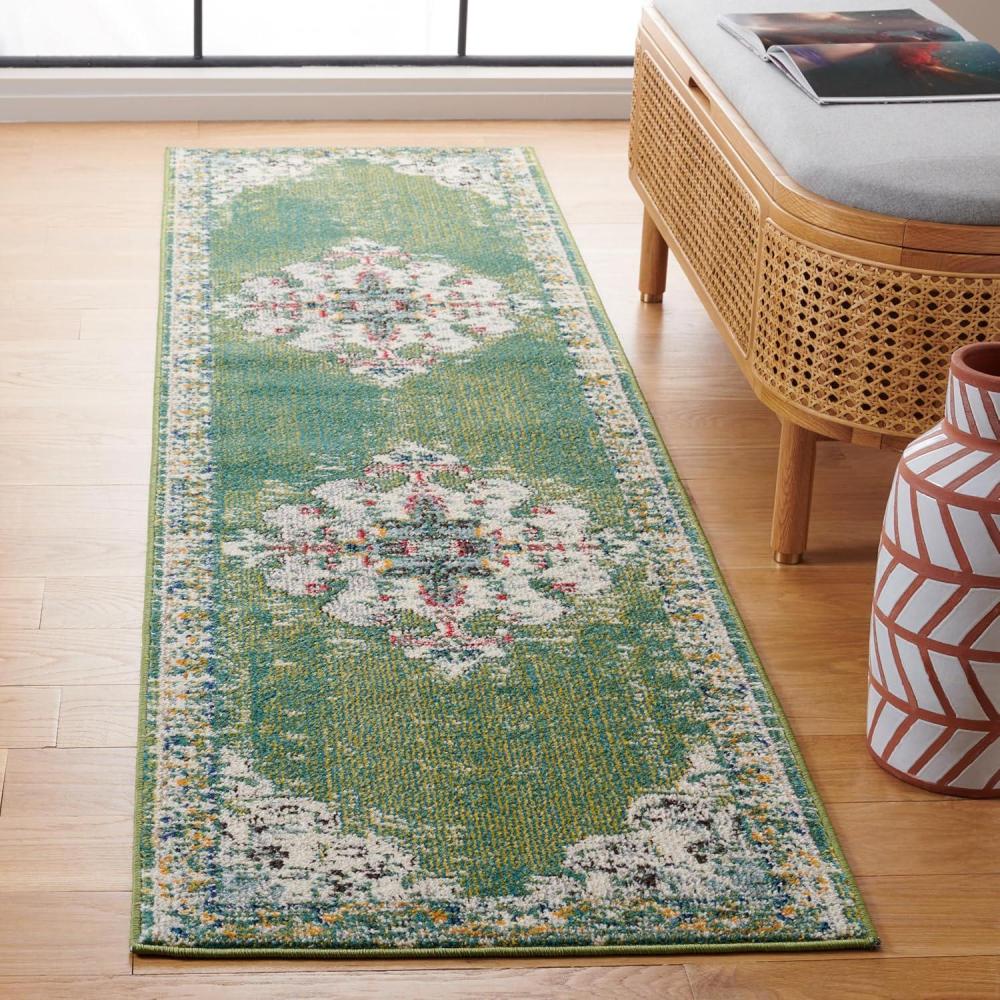 image:imageSAFAVIEH Madison Collection Area Rug 53 x 76 Navy amp Grey Boho Chic Medallion Distressed Design NonShedding amp Easy Care Ideal for High Traffic Areas in Living Room Bedroom MAD452MGreenAqua