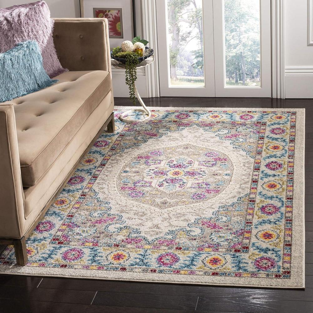 image:imageSAFAVIEH Madison Collection Area Rug 6 x 9 Light Blue amp Fuchsia Boho Chic Medallion Design NonShedding amp Easy Care Ideal for High Traffic Areas in Living Room Bedroom MAD306MCreamTaupe