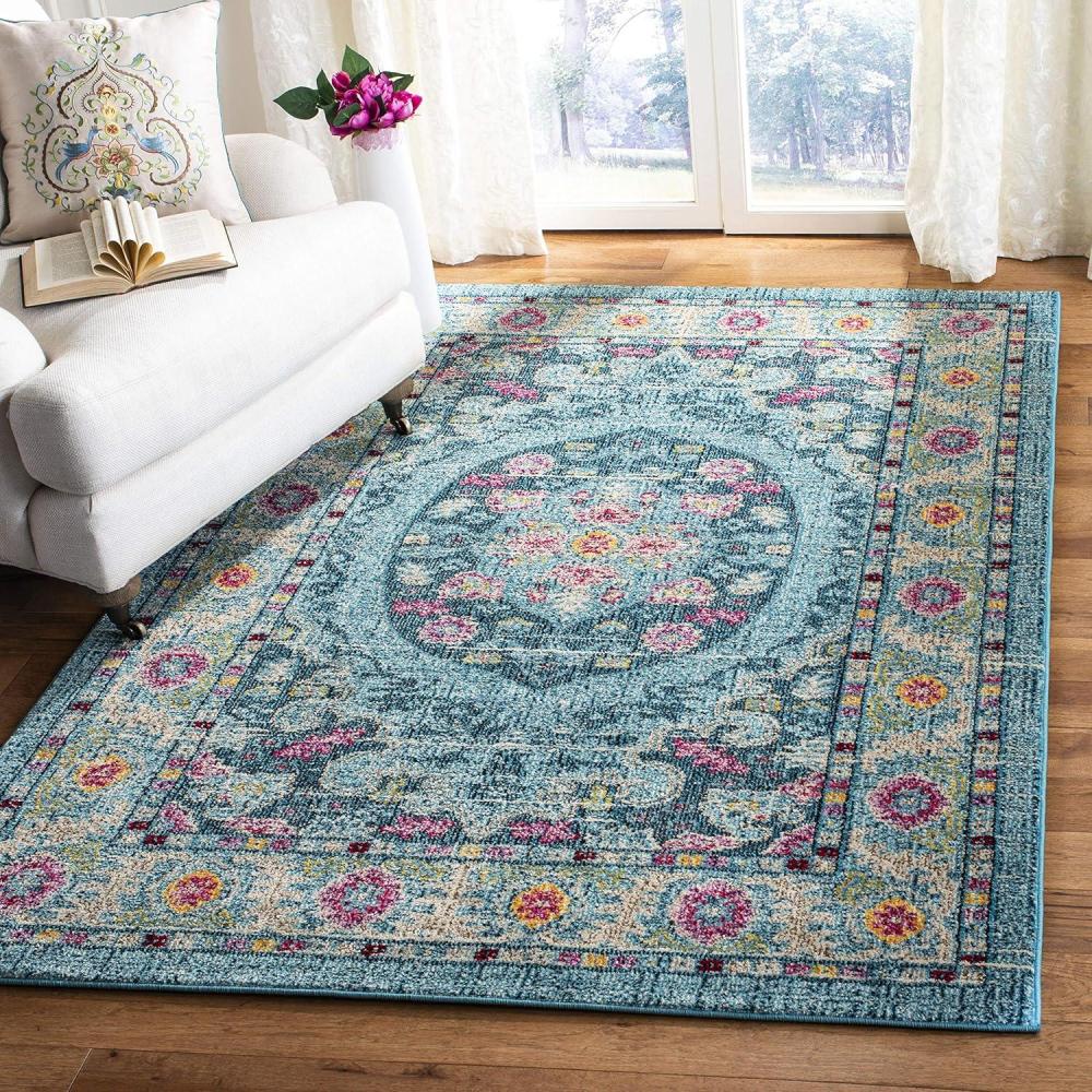 image:imageSAFAVIEH Madison Collection Area Rug 6 x 9 Light Blue amp Fuchsia Boho Chic Medallion Design NonShedding amp Easy Care Ideal for High Traffic Areas in Living Room Bedroom MAD306MLight BlueFuchsia