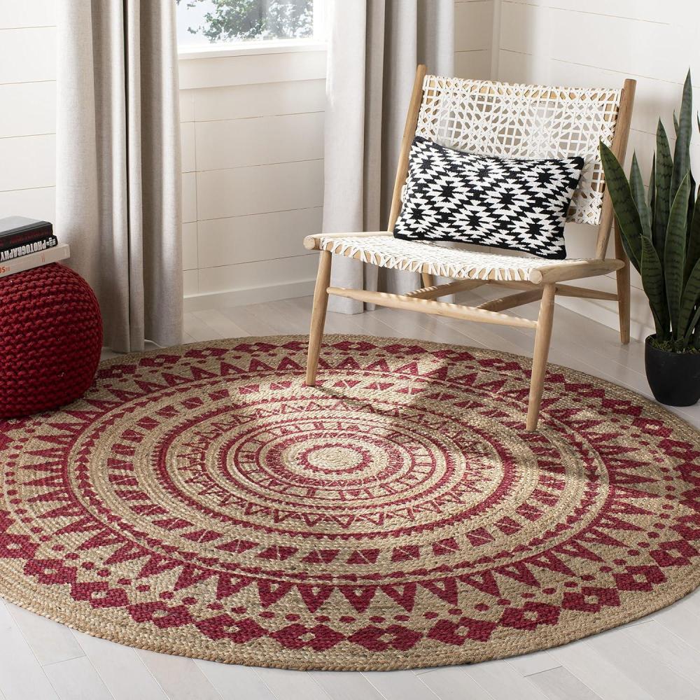 image:imageSAFAVIEH Natural Fiber Collection Area Rug 3 Round Teal amp Natural Handmade Boho Mandala Braided Jute Ideal for High Traffic Areas in Living Room Bedroom NF802EFuchsiaNatural