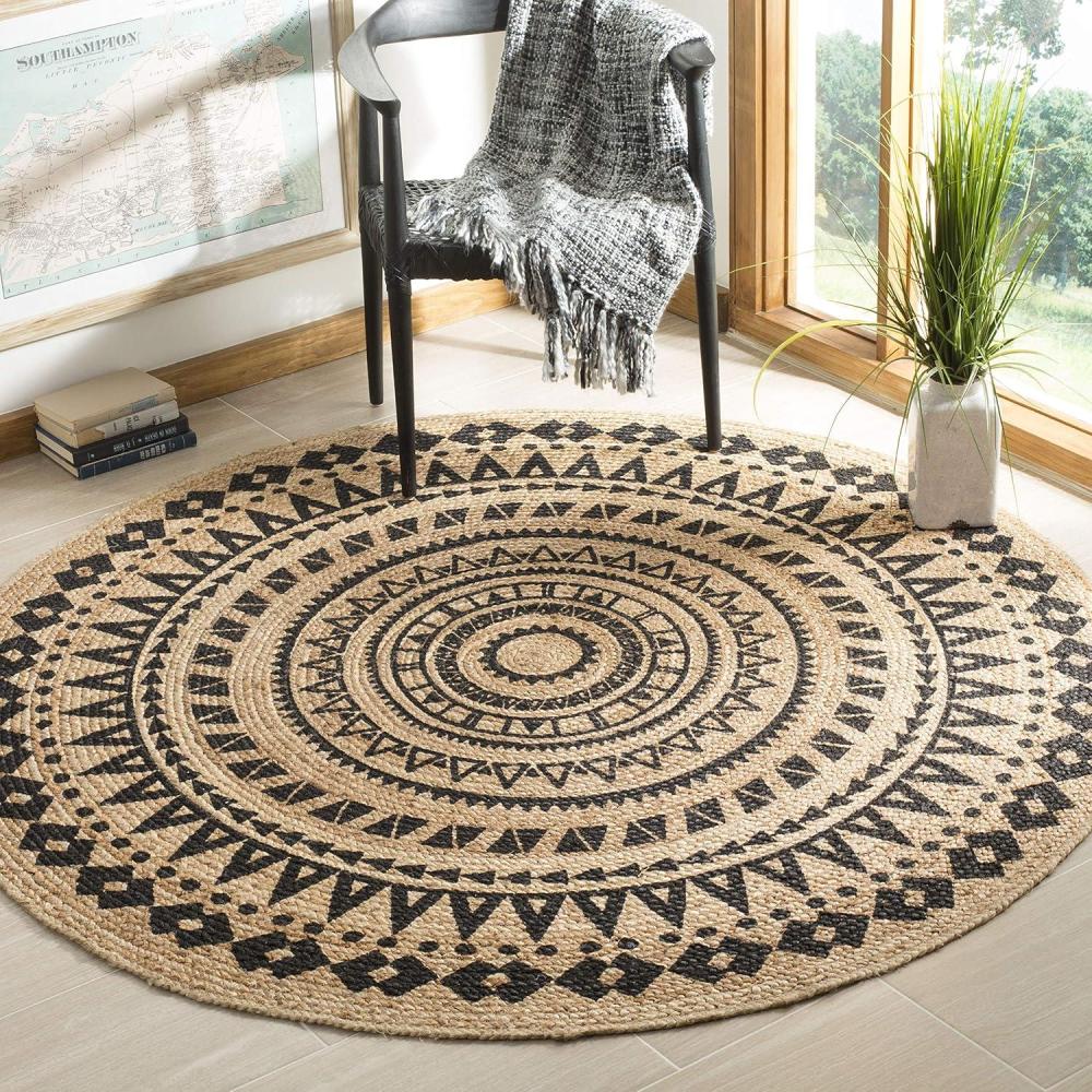 image:imageSAFAVIEH Natural Fiber Collection Area Rug 3 Round Teal amp Natural Handmade Boho Mandala Braided Jute Ideal for High Traffic Areas in Living Room Bedroom NF802EBlackNatural