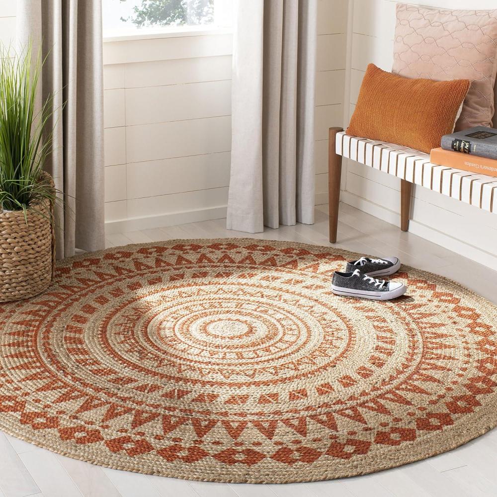 image:imageSAFAVIEH Natural Fiber Collection Area Rug 3 Round Teal amp Natural Handmade Boho Mandala Braided Jute Ideal for High Traffic Areas in Living Room Bedroom NF802EOrangeNatural
