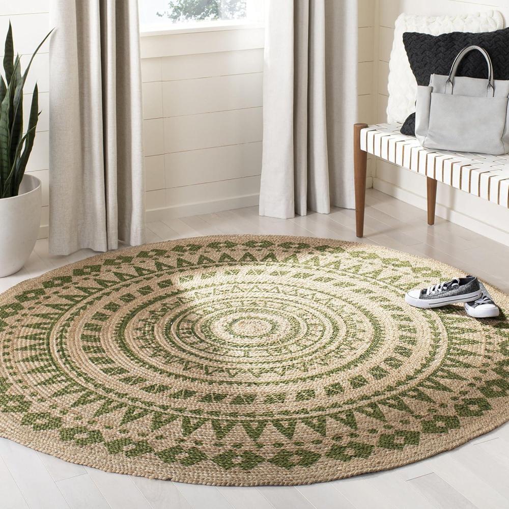 image:imageSAFAVIEH Natural Fiber Collection Area Rug 3 Round Teal amp Natural Handmade Boho Mandala Braided Jute Ideal for High Traffic Areas in Living Room Bedroom NF802EGreenNatural