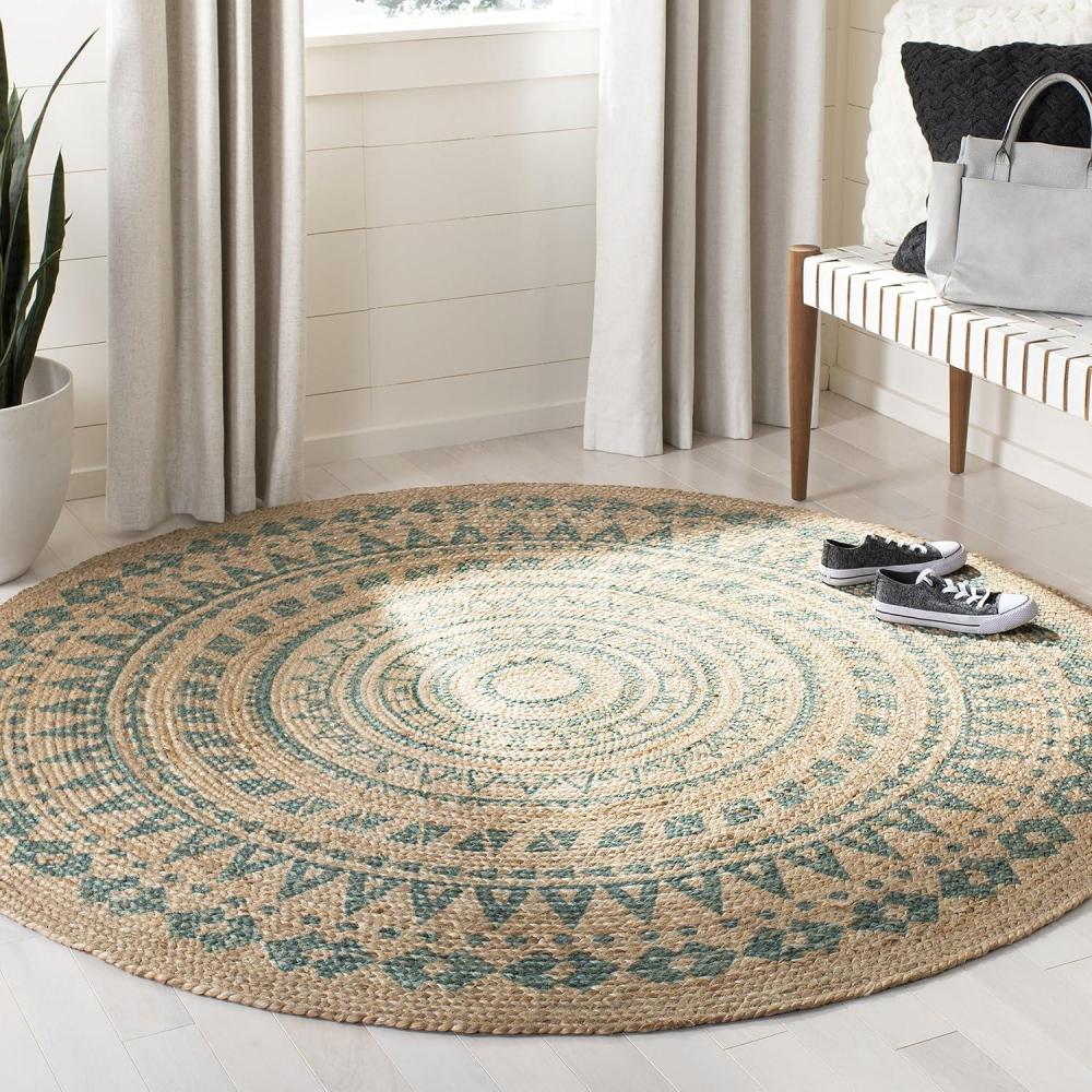 image:imageSAFAVIEH Natural Fiber Collection Area Rug 3 Round Teal amp Natural Handmade Boho Mandala Braided Jute Ideal for High Traffic Areas in Living Room Bedroom NF802EAquaNatural