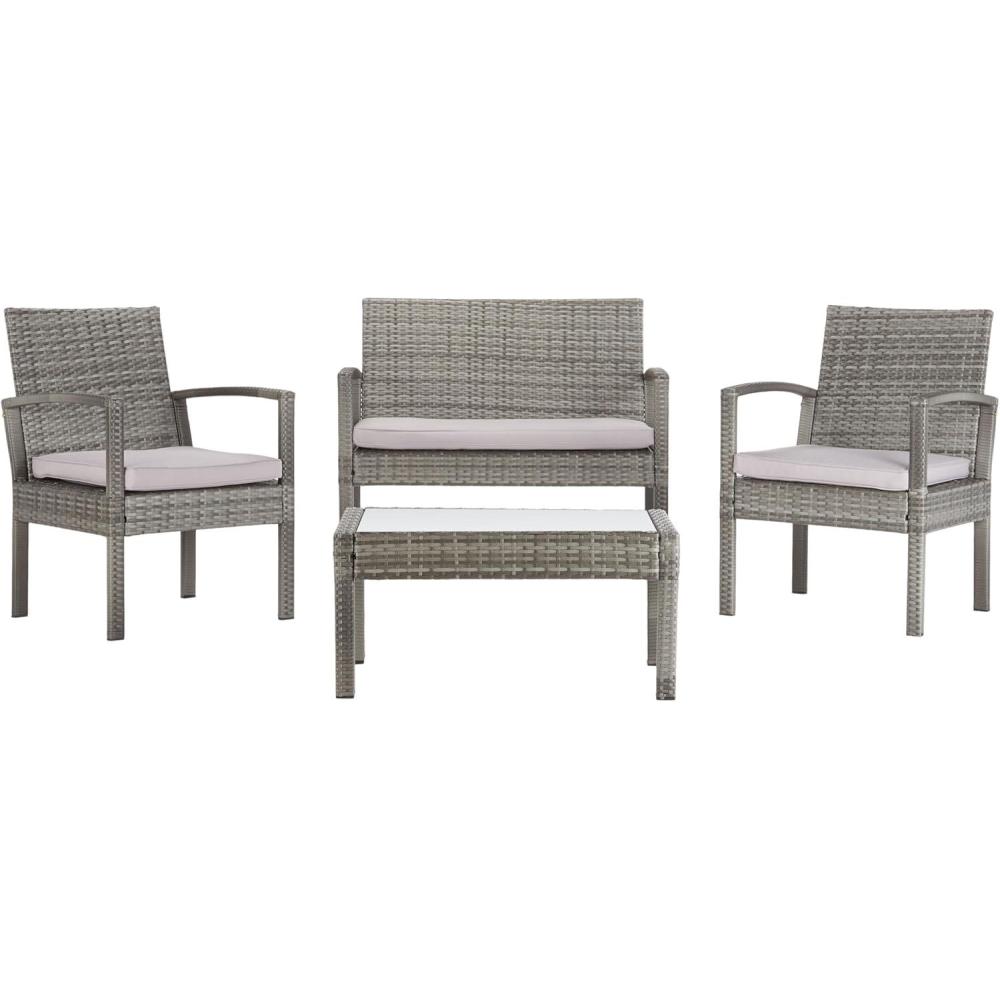 image:imageSAFAVIEH Outdoor Collection Bassey NaturalWhite Cushion 4Piece Conversation Patio Set PAT7507DGreyGrey