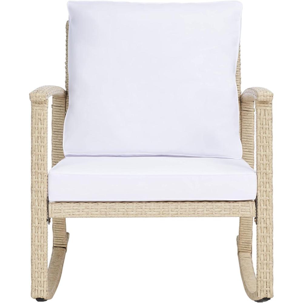 image:imageSAFAVIEH Outdoor Collection Daire Woven BeigeWhite Cushion Rocking Chair for Patio Porch Backyard SunroomBeigeWhite