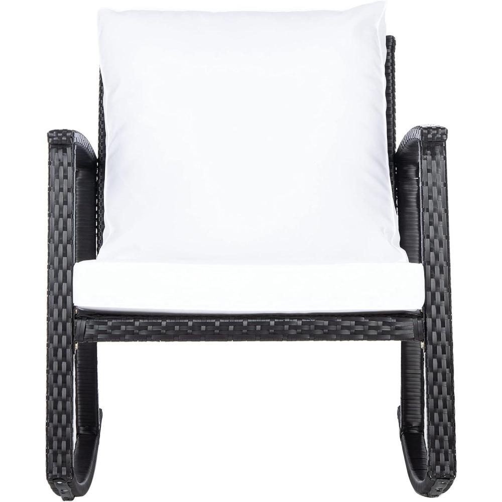 image:imageSAFAVIEH Outdoor Collection Daire Woven BeigeWhite Cushion Rocking Chair for Patio Porch Backyard SunroomBlackWhite