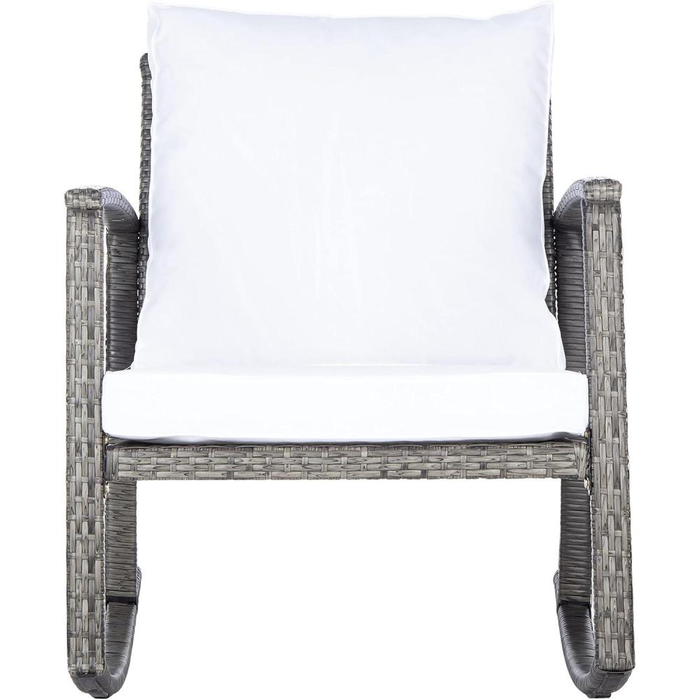 image:imageSAFAVIEH Outdoor Collection Daire Woven BeigeWhite Cushion Rocking Chair for Patio Porch Backyard SunroomGrey BrownWhite