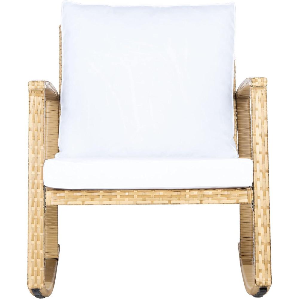 image:imageSAFAVIEH Outdoor Collection Daire Woven BeigeWhite Cushion Rocking Chair for Patio Porch Backyard SunroomNaturalWhite