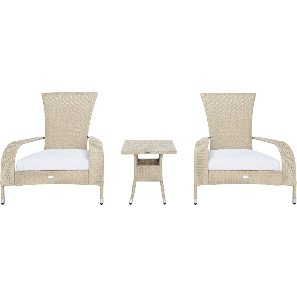 image:imageSAFAVIEH Outdoor Collection Edna NaturalWhite Cushion 3Piece Lounge Set with Table PAT7719DBeigeWhite