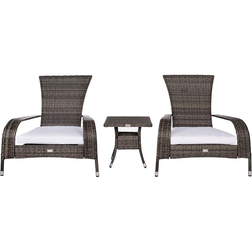 image:imageSAFAVIEH Outdoor Collection Edna NaturalWhite Cushion 3Piece Lounge Set with Table PAT7719DGrey BrownWhite