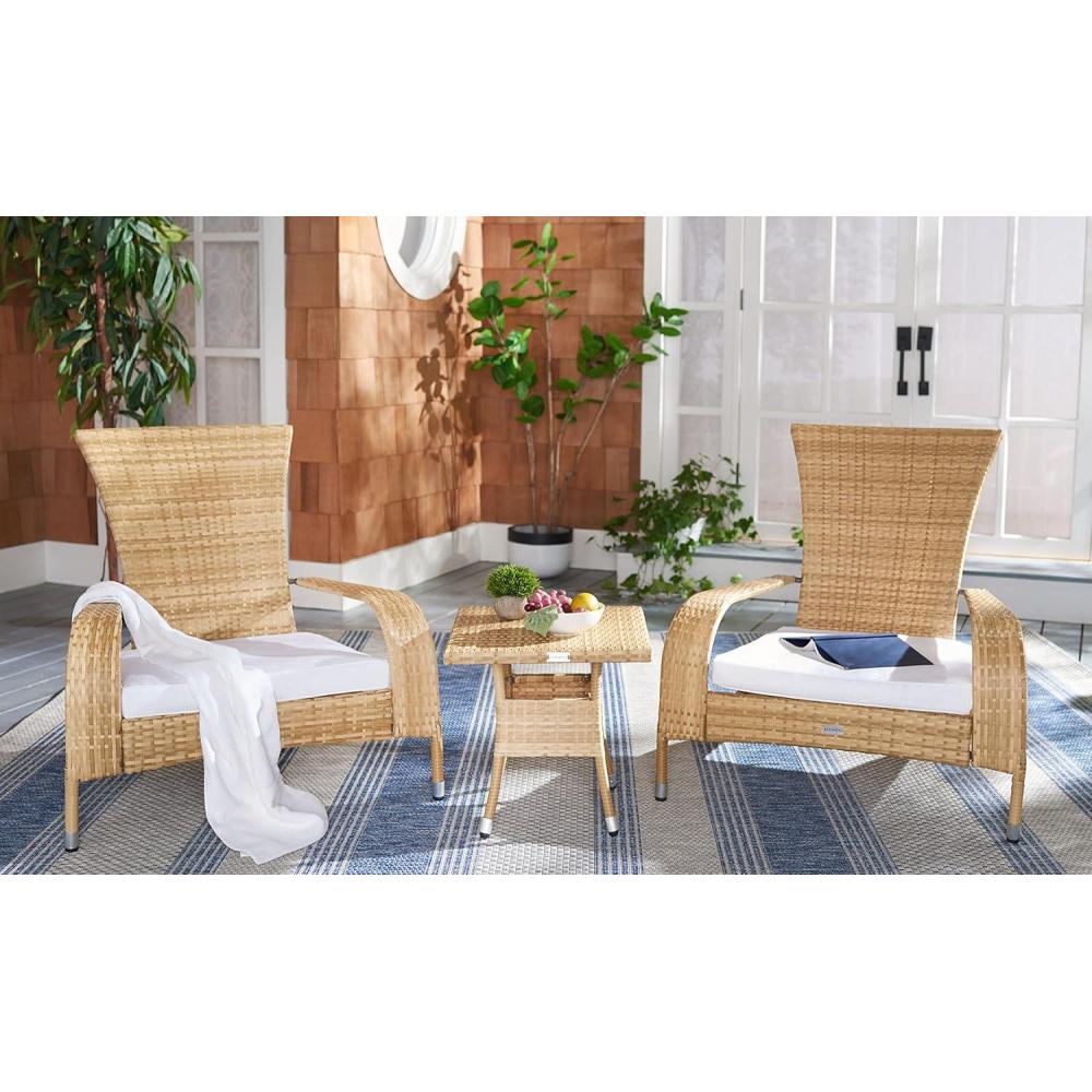 image:imageSAFAVIEH Outdoor Collection Edna NaturalWhite Cushion 3Piece Lounge Set with Table PAT7719DNaturalWhite