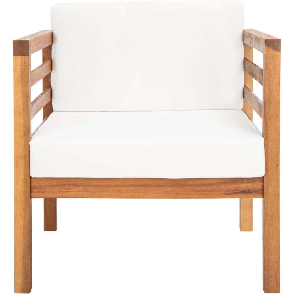 image:imageSAFAVIEH Outdoor Collection Kinnell Natural Acacia WoodGrey Cushion ArmchairNaturalBeige