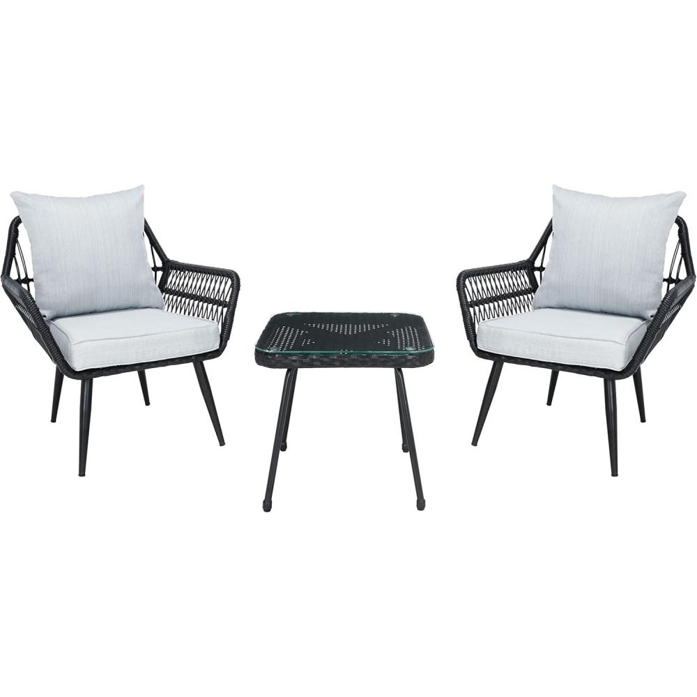 image:imageSAFAVIEH Outdoor Collection Londyn Grey 3Piece Patio Conversation SetBlackGrey