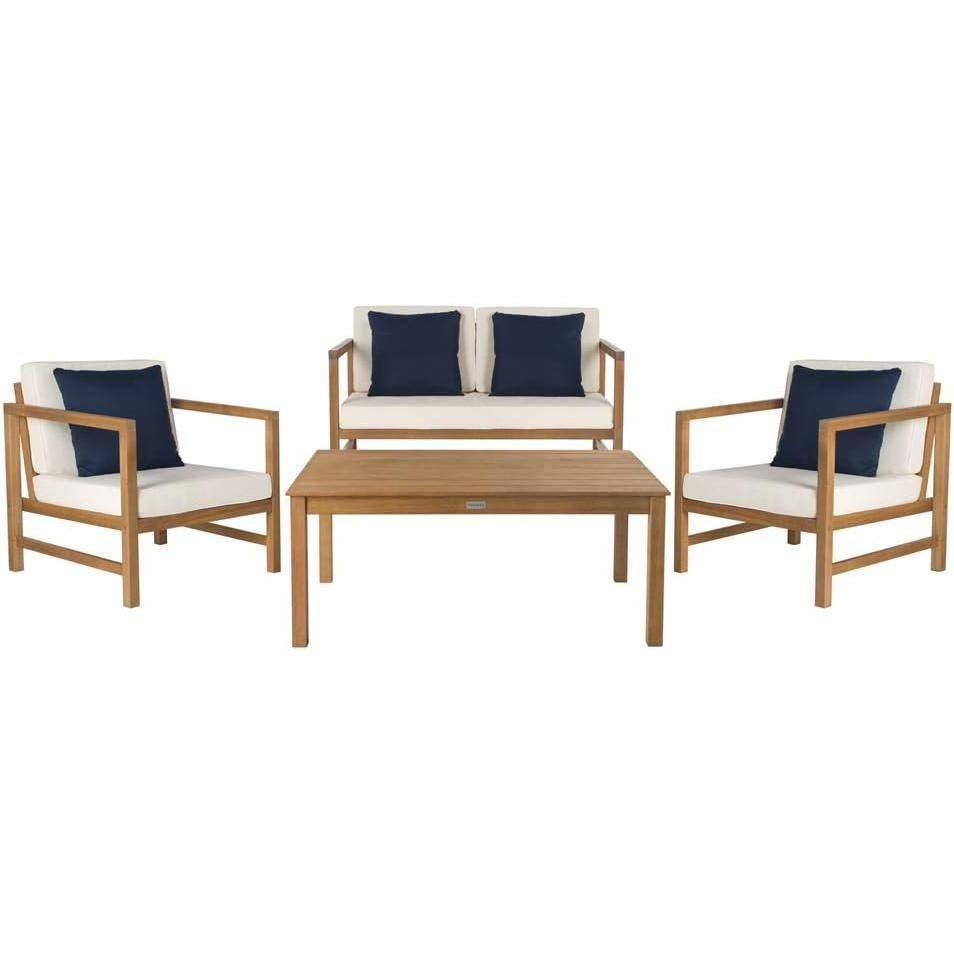 image:imageSAFAVIEH Outdoor Collection Montez Natural Beige Cushions Navy Pillows 4Piece Conversation Patio SetNatural Beige Solid Pillow