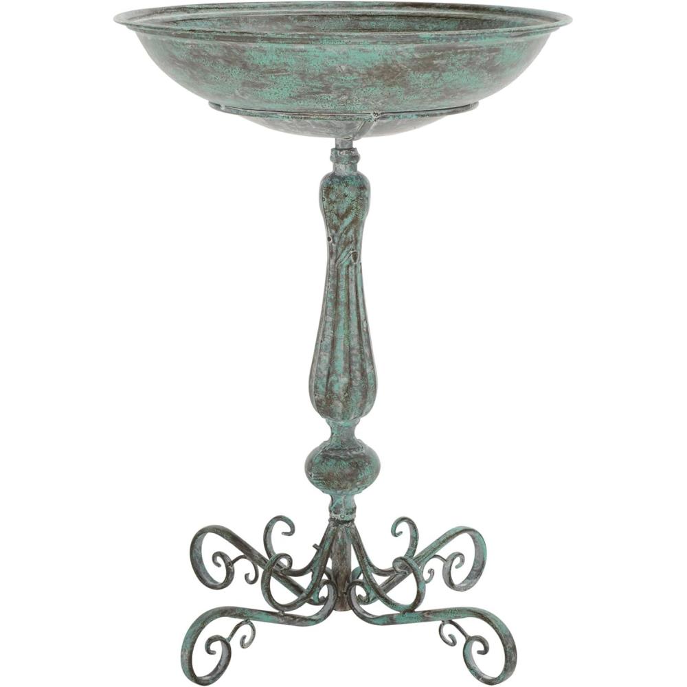 image:imageSAFAVIEH Outdoor Collection Orian Antique Dark Green Wrought Iron Bird BathAntique Dark Green