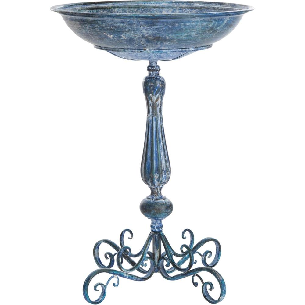 image:imageSAFAVIEH Outdoor Collection Orian Antique Dark Green Wrought Iron Bird BathMossy Blue