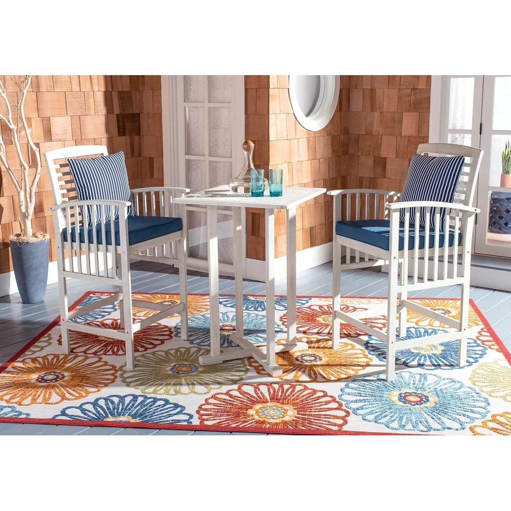 image:imageSAFAVIEH Outdoor Collection Pate White Navy Cushions Stripe Pillows 3Piece Bar Table Bistro SetWhite Navy Thin Stripe Pillow