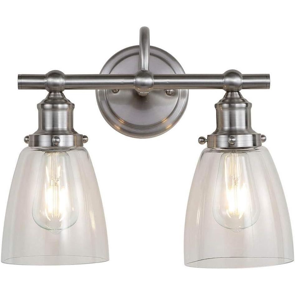 image:imageSAFAVIEH SCN4045A Layton Brush Nickel and Clear 2Light Bathroom LED Bulbs Included Sconce